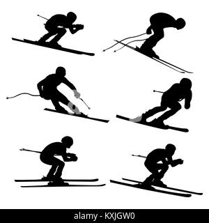 set alpine skiing athlete black silhouette Stock Photo