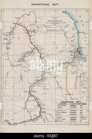 Map of Sudan Railways - Engineering dept. 1912 old antique plan chart Stock Photo