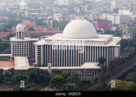 JAKARTA, INDONESIA - OCTOBER 21, 2014: Aerial view of Istiqlal Mosque. It is the largest mosque in Southeast Asia. Stock Photo