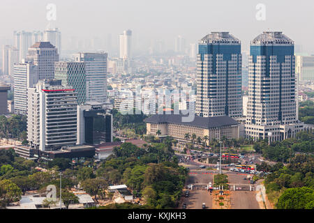 JAKARTA, INDONESIA - OCTOBER 21, 2014: Jakarta aerial view from Monas. Stock Photo