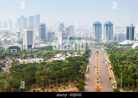 JAKARTA, INDONESIA - OCTOBER 21, 2014: Jakarta aerial view from Monas. Stock Photo