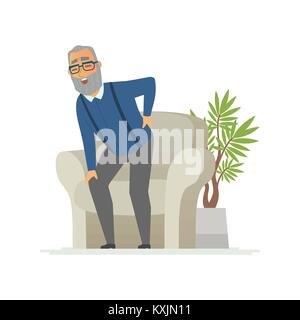 Senior man with a backache - cartoon people characters isolated illustration Stock Vector