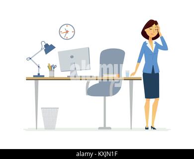 Office worker with a headache - cartoon people characters isolated illustration Stock Vector