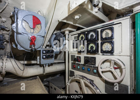 SURABAYA, INDONESIA - OCTOBER 28, 2014: Pasopati submarine Monument interior. It is a submarine museum in Surabaya, Indonesia. Stock Photo