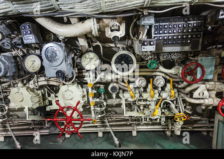 SURABAYA, INDONESIA - OCTOBER 28, 2014: Pasopati submarine Monument interior. It is a submarine museum in Surabaya, Indonesia. Stock Photo