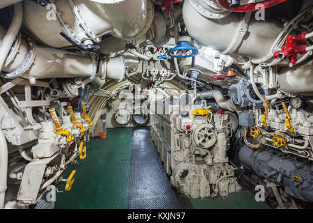 SURABAYA, INDONESIA - OCTOBER 28, 2014: Pasopati submarine Monument interior. It is a submarine museum in Surabaya, Indonesia. Stock Photo