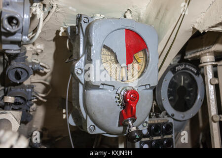 SURABAYA, INDONESIA - OCTOBER 28, 2014: Pasopati submarine Monument interior. It is a submarine museum in Surabaya, Indonesia. Stock Photo