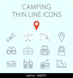 Camping related flat vector icon set Stock Vector