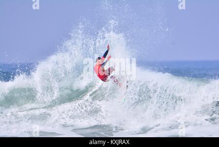 TAPIA DE CASARIEGO, SPAIN - MARCH 24:  Unidentified surfer participating in  Classic Goanna pro XXV memorial Peter Gulley (World Qualifying Series) in Stock Photo