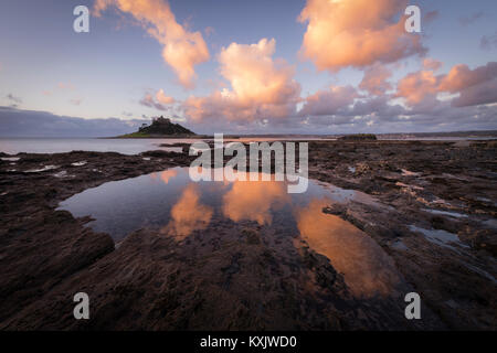 Sunrise at St Michael's Mount near Penzance in West Cornwall. Stock Photo