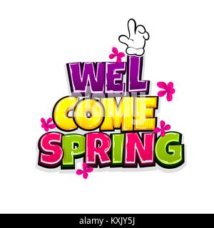 Comic text advertise hello spring Stock Vector