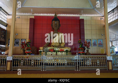 MAWLAMYINE, MYANMAR - CIRCA APRIL 2017 Bamboo Thread Buddha Image in Taung Pauk Kyaung Stock Photo