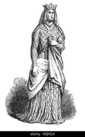 Eleanor of Aquitaine (1122  – 1204) was Queen consort of England from 1154–1189.  She was originally married to King Louis VII of France,  but as the marriage had not produced a son it was annulled.  Just eight weeks later she married  her third cousin King Henry II of England and over the next thirteen years, she bore Henry five sons, including King Richard I and King John.  In early 1201 Eleanor took the veil as a nun, died in 1204 and was entombed in Fontevraud Abbey next to her husband King Henry I Stock Photo