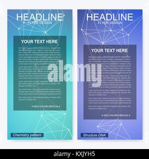 Leaflet flyer layout. Magazine cover corporate identity template. Science and technology design, structure DNA, chemistry, medical background, business and website templates. Vector illustration Stock Vector