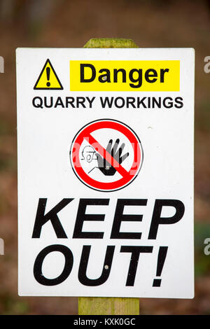 A warning sign at a quarry in Leicestershire, UK. Stock Photo