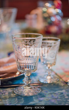 Wine glass on a set table Stock Photo