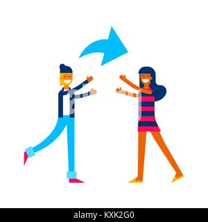 Social media online sharing concept illustration in modern flat art style, friends sending content on internet network. EPS10 vector. Stock Vector