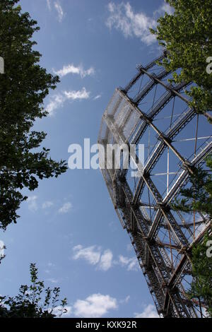 Gasometer Schöneberg: A view of the repurposed gas storage tank prominant in Berlin's Schöneberg district with its LED screen visable Stock Photo