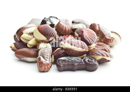 Sweet chocolate seashells isolated on white background. Stock Photo