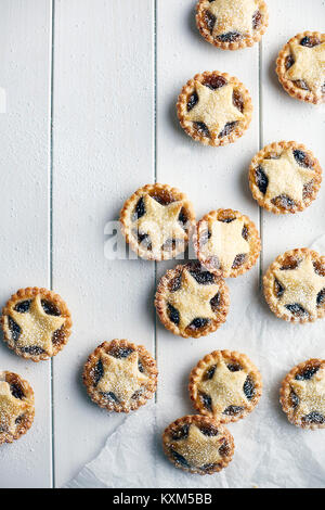 Freshly baked mince pies,overhead view Stock Photo
