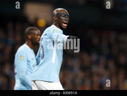 Manchester City's Eliaquim Mangala during the Carabao Cup Semi Final, First Leg match at the Etihad Stadium, Manchester. PRESS ASSOCIATION Photo. Picture date: Tuesday January 9, 2018. See PA story SOCCER Man City. Photo credit should read: Martin Rickett/PA Wire. RESTRICTIONS: No use with unauthorised audio, video, data, fixture lists, club/league logos or 'live' services. Online in-match use limited to 75 images, no video emulation. No use in betting, games or single club/league/player publications. Stock Photo