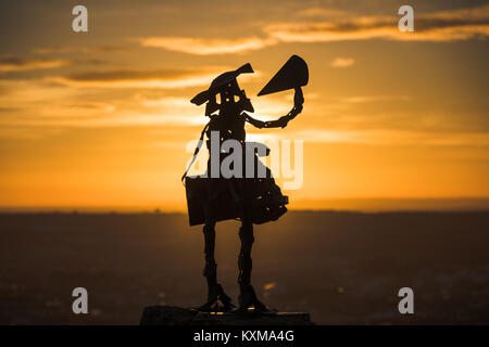 Sancho Panza statue located at La Mota del Cuervo windmill park, Cuenca, Spain Stock Photo