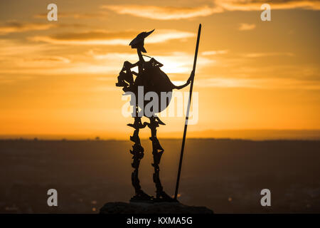 Don Quijote statue located at La Mota del Cuervo windmill park, Cuenca, Spain Stock Photo