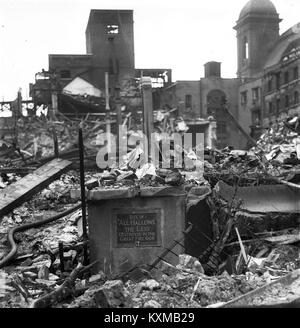 The site of All-Hallows-the-Less church in Thames Street London after a German boming raid in1941. The church was destroyed in Great Fire of London in 1666 and never rebuilt, Stock Photo