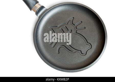 Comfortable cast iron pan with a ceramic coating to make pancakes. Presented on a white background. Stock Photo