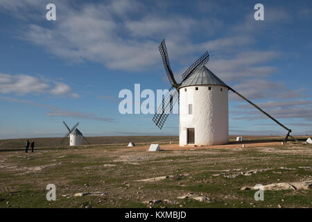 Sixteenth century windmills from Castilla la Mancha province in Spain, restored in the nineteenth century as outdoor museums, are one of the most icon Stock Photo