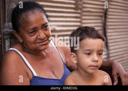 A Cuban mother with her child in Havana, Cuba. Stock Photo