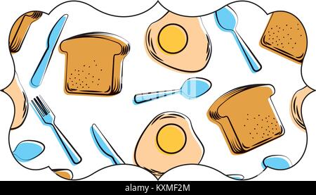 frame with eggs and cutlery pattern background Stock Vector