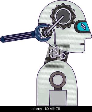 humanoid robot profile with wrench Stock Vector