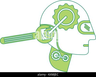 humanoid robot profile with wrench Stock Vector