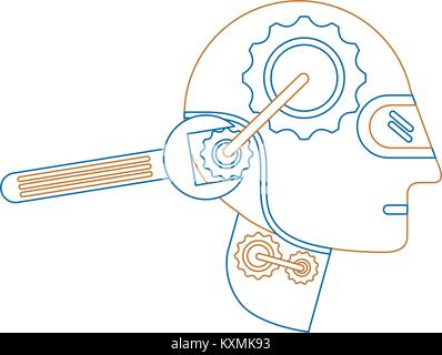 humanoid robot profile with wrench Stock Vector