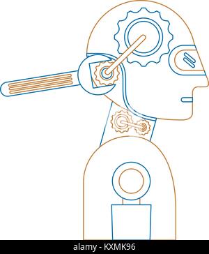 humanoid robot profile with wrench Stock Vector