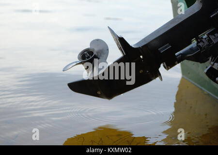 Screw of the boat motor close up Stock Photo