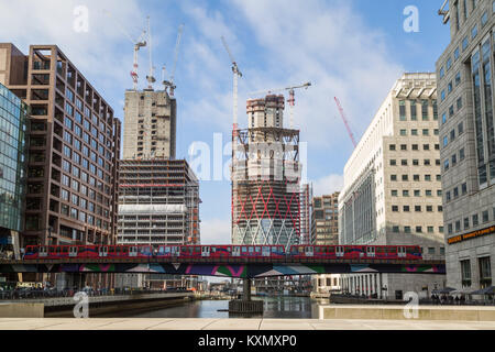 On-going construction work within Canary Wharf business park buildings in east London, UK. Stock Photo