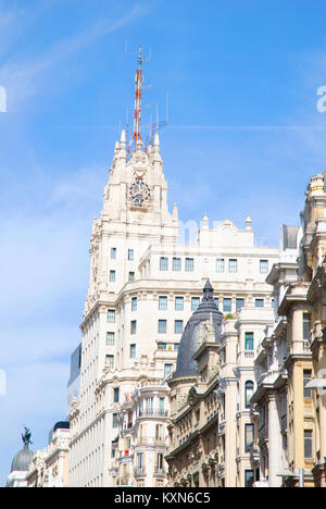 Telefonica building. Gran Via, Madrid, Spain. Stock Photo