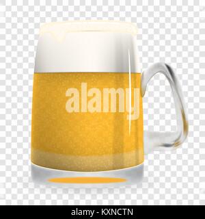 Naturalistic large glass of freshly coldly flavored and tasty light foamy beer. Isolated on White Background Vector Illustration. Stock Vector