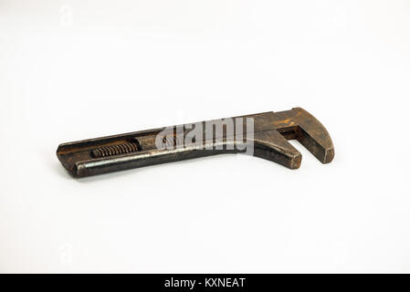 Vintage monkey wrench isolated on white background Stock Photo