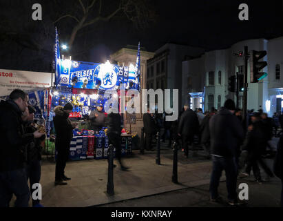 Chelsea, London, UK. 10th Jan, 2018. Atmosphere on the Fulham Road, near the Stamford Bridge Stadium before the Chelsea FC game with Arsenal in the Carabao Cup Credit: Motofoto/Alamy Live News Stock Photo