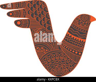 Mystical creatures bird vector illustration with ornate Mexican style pattern Stock Vector