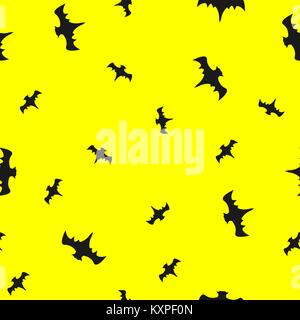 Seamless pattern with bats on yellow background. Halloween Theme. Vector Illustration Stock Vector