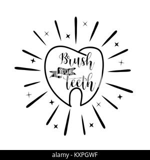 Brush your teeth. Dental care motivational quote poster. Vector hand drawn illustration . Stock Vector