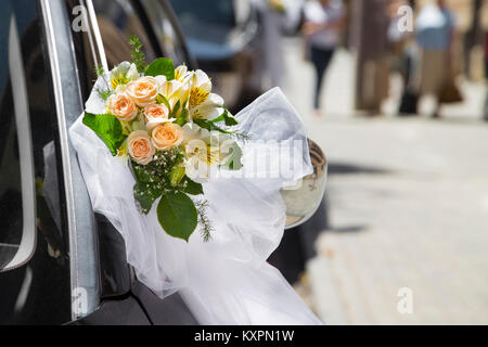 wedding flowers on the car Stock Photo