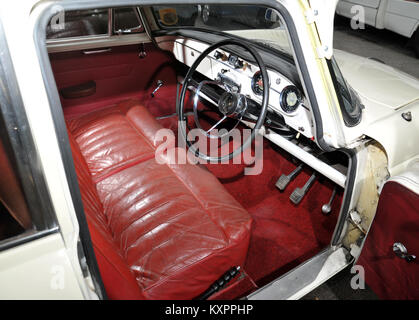 Red leather seats in an Austin A55 classic car interior Stock Photo