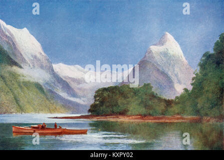 Milford Sound/Piopiotahi,  a fiord in the south west of New Zealand's South Island.   From The Wonders of the World, published c.1920. Stock Photo