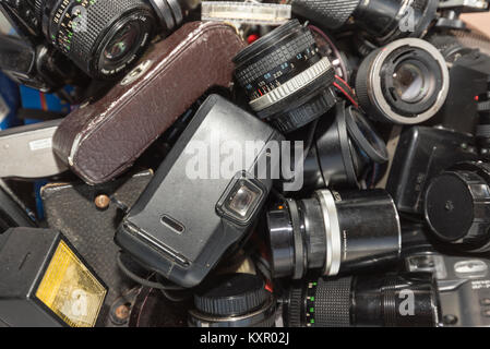 Vintage 35mm Film Cameras/Cases and Equipment Stock Photo