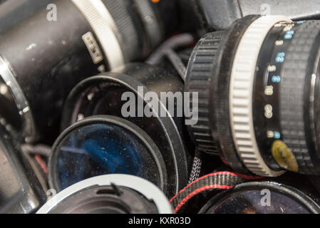 Vintage 35mm Film Cameras/Cases and Equipment Stock Photo